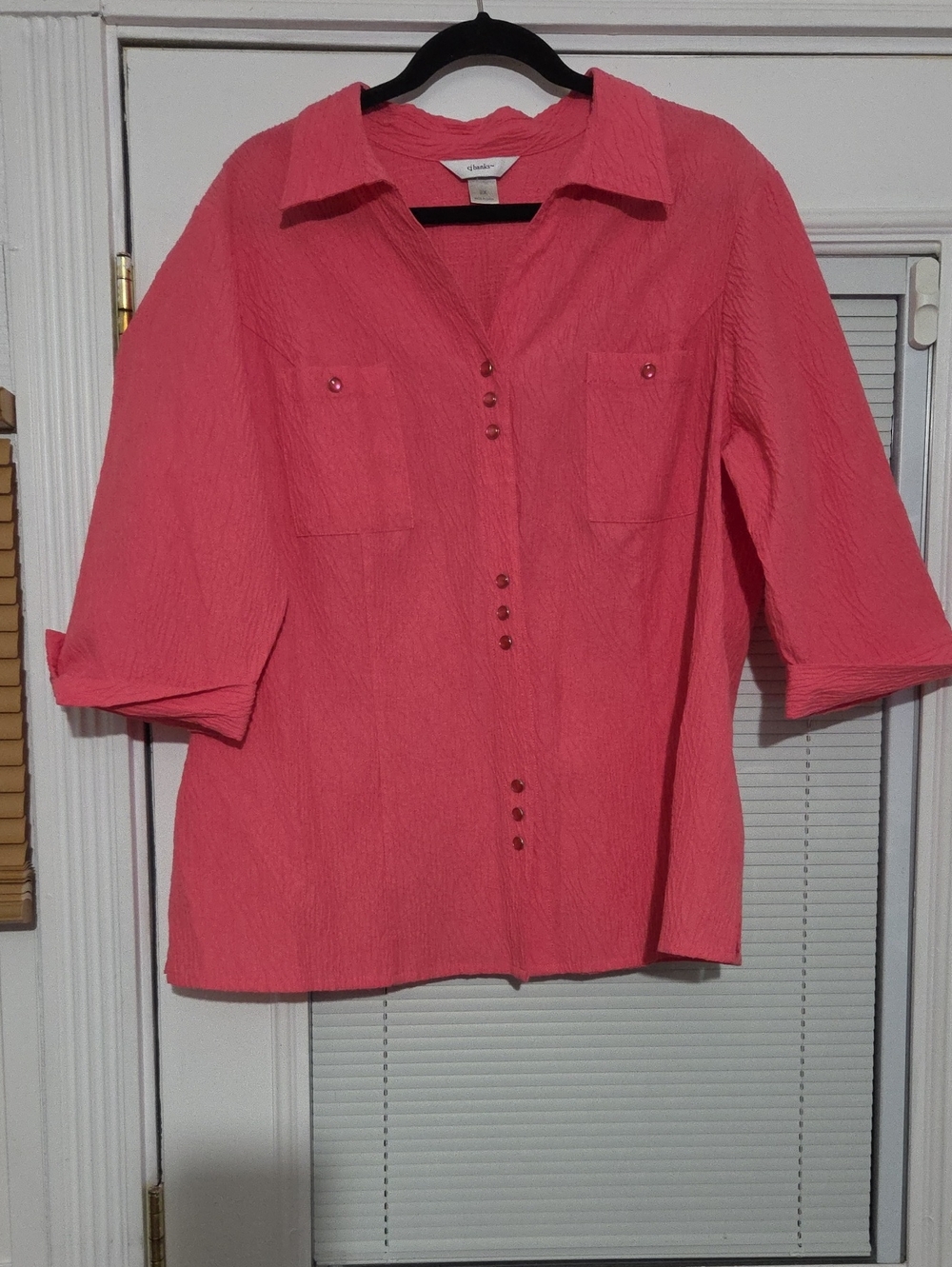 CJ Banks Coral Button-Front 3/4 Sleeve Shirt